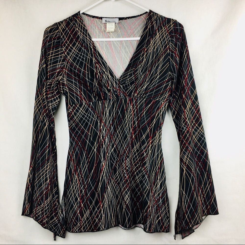 Niche 90’s Long sleeve Top shirt flare lines black